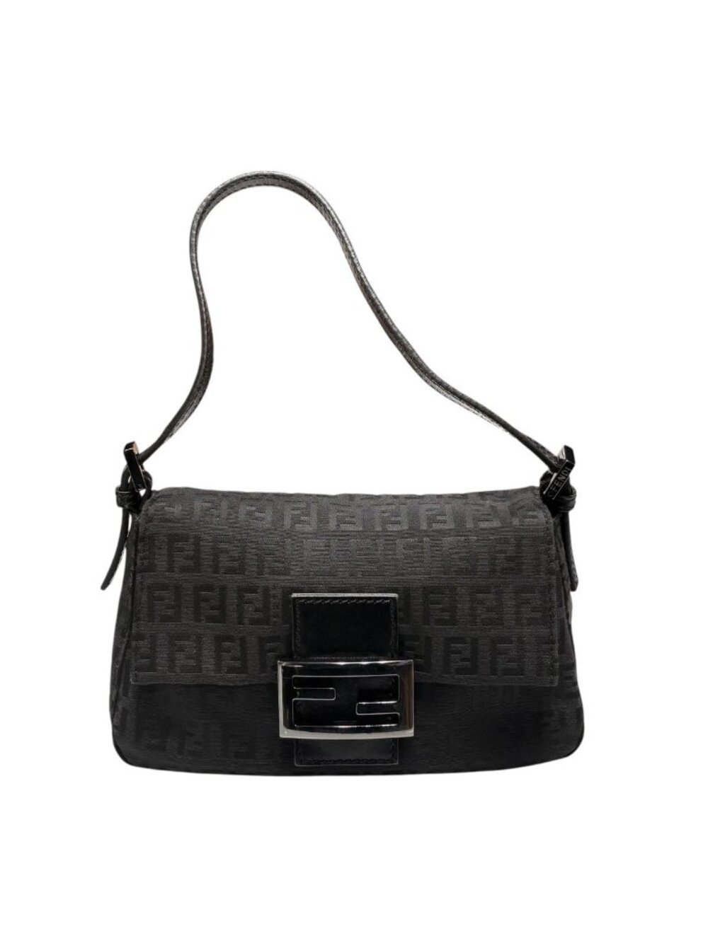 Fendi Mini Mamma Bucket Zucchino Pattern Shoulder Bag Leather Black